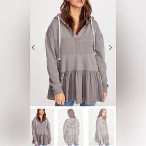 Free People Charcoal Ruffled Hem Hoodie